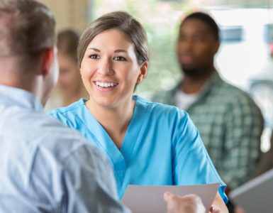 an interview at a healthcare recruiting job fair