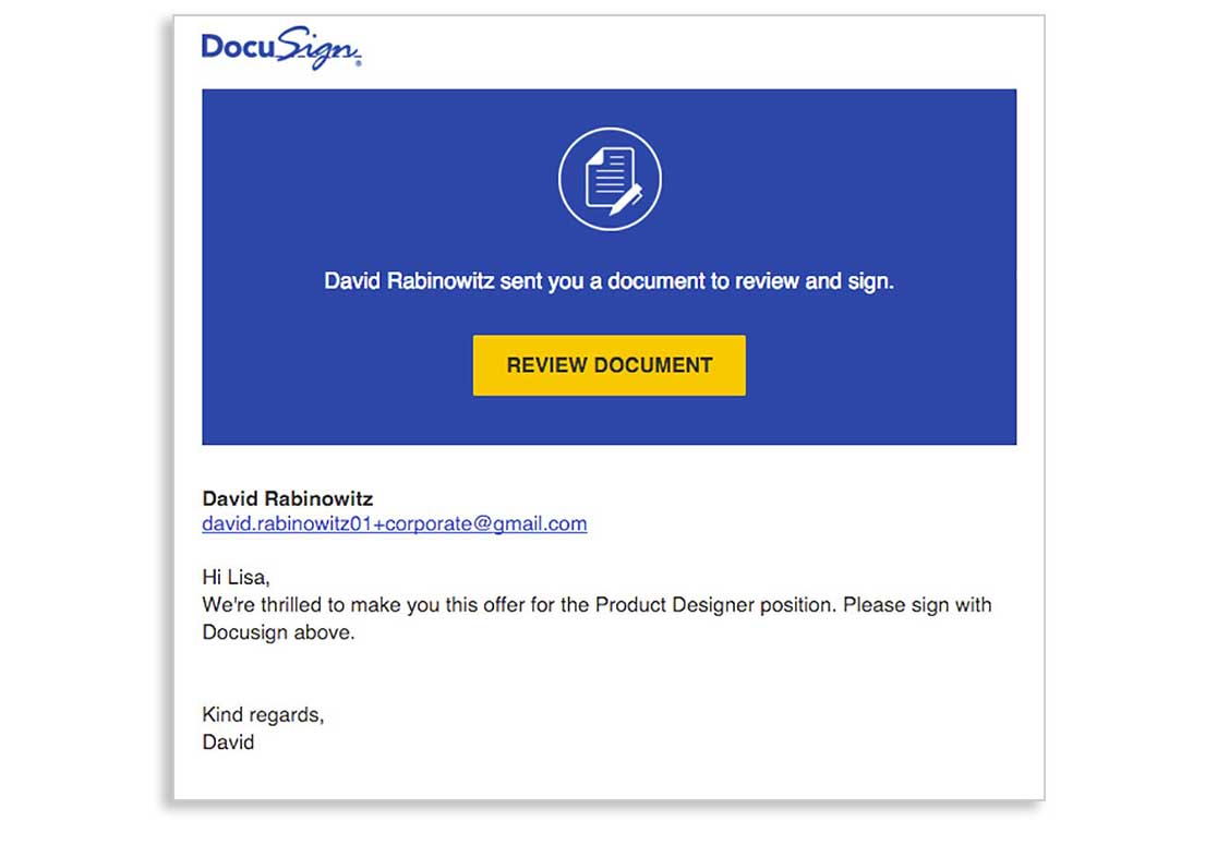 Job Offer DocuSign integration